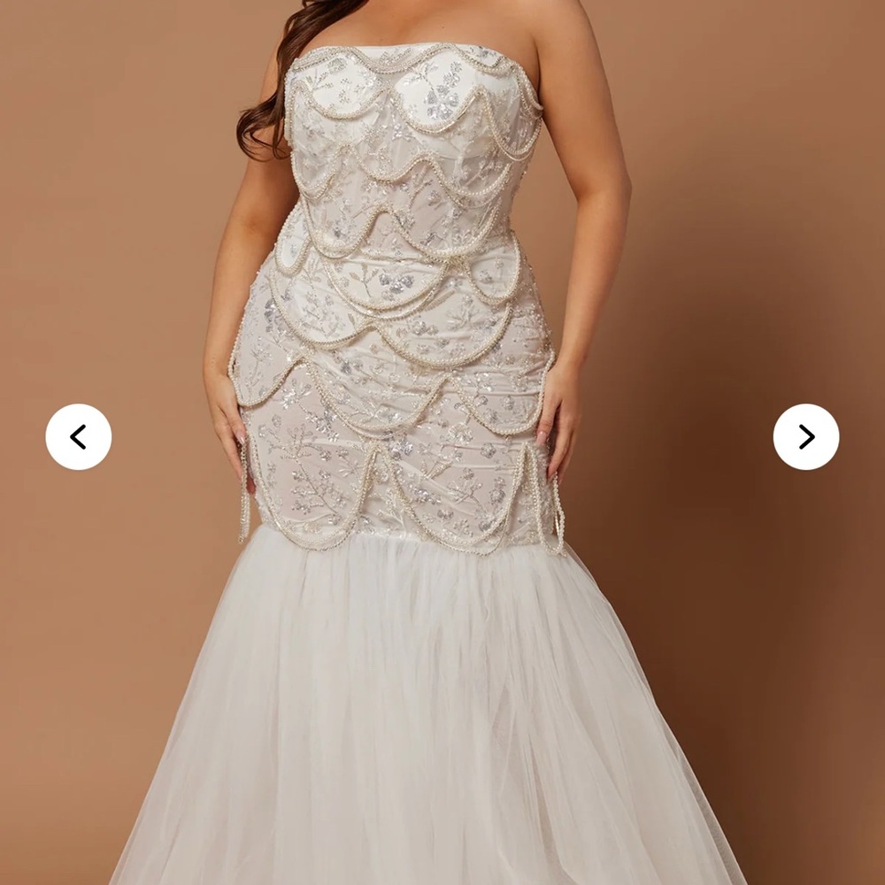 Elegant Strapless White Gown with Beaded Details-Great Prom Dress